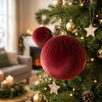 Article Boules de Noël en velours bordeaux 25 cm, lot de 2, pour suspension intérieure