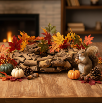 Article Couronne décorative en morceaux de bois naturel rond 35 cm