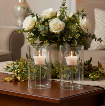 Article Set de 2 photophores en verre transparent avec support pour bougie chauffe-plat 15 cm