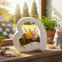 Article Décoration en forme de cœur ouverte à planter, blanche, 19 cm