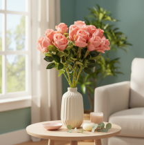 Article Kunstfleurs roses longues tiges 62 cm bouquet de 12