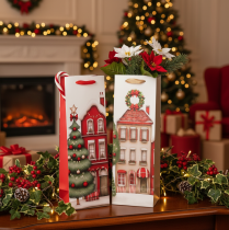 Article Sachet Cadeau Bouteille Motifs Noël Maison Sapin 36cm Lot de 2