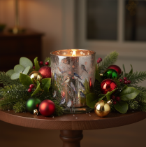 Article Photophore en verre avec oiseaux, design hivernal, 12 cm