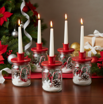 Article Chandelier en métal rouge pour bougies fines 10 cm lot de 2