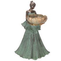 Article Statuette féminine avec coupe de fleurs, ornement décoratif pour la décoration intérieure et le jardin, 55 cm