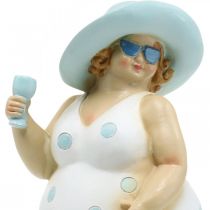 Dame au chapeau, décoration mer, été, baigneuse bleu/blanc H27cm