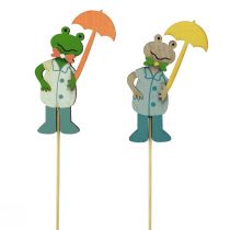 Article Grenouille avec parapluie fleur plug bois 8,5cm 12pcs