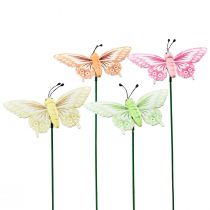 Article Bouchon à fleurs papillons décoratifs en bois sur bâton 23cm 16pcs