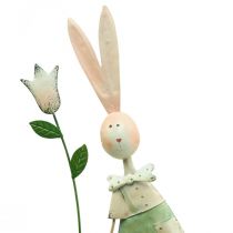 Décoration printanière lapins en métal paire de lapins H48cm