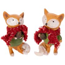 Article Figurines renard déco avec écharpe et pomme de pin en résine orange rouge 10 cm 2pcs