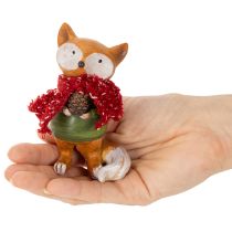 Article Figurines renard déco avec écharpe et pomme de pin en résine orange rouge 10 cm 2pcs