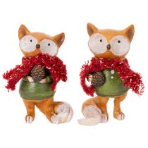 Article Figurines renard déco avec écharpe et pomme de pin en résine orange rouge 10 cm 2pcs