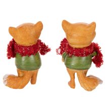 Article Figurines renard déco avec écharpe et pomme de pin en résine orange rouge 10 cm 2pcs