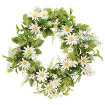 Couronne de marguerites artificielles blanches et vertes Ø28cm H9cm