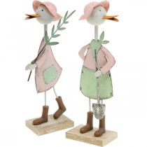 Article Cigogne avec pelle, oiseau métal avec branche, oiseau déco, figurine jardin, décoration métal H26/28cm lot de 2