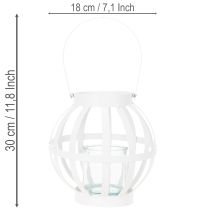 Article Lanterne en métal blanche avec bougeoir en verre, Ø18,5 cm