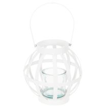 Article Lanterne en métal blanche avec bougeoir en verre, Ø18,5 cm