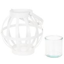 Article Lanterne en métal blanche avec bougeoir en verre, Ø18,5 cm