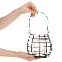 Article Lanterne de jardin noire avec anse et photophore en verre Ø17cm H15cm