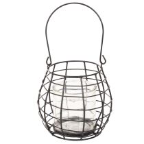 Article Lanterne de jardin noire avec anse et photophore en verre Ø17cm H15cm