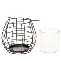 Article Lanterne de jardin noire avec anse et photophore en verre Ø17cm H15cm