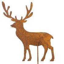 Article Piquet de jardin, acier patiné, cerf, étoile, sapin, H14/20, 3 pièces