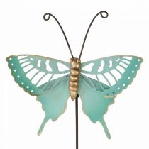 Piquet de jardin métal papillon turquoise or 12×10/46cm