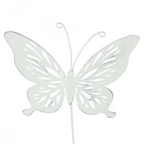 Piquets de jardin métal papillon blanc 14×12.5/52cm 2pcs
