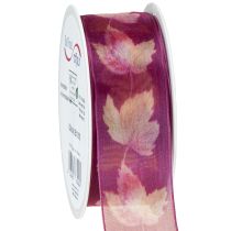 Article Ruban cadeau feuilles d&#39;érable ruban violet automne 40mm 15m