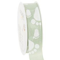 Article Ruban cadeau décoration pieds de bébé baptême vert 25mm 16m