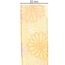 Article Ruban cadeau, ruban d'organza à motif floral, jaune/orange, 25 mm x 18 m