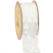 Article Ruban cadeau coeurs ruban maille blanc paillettes 40mm 10m