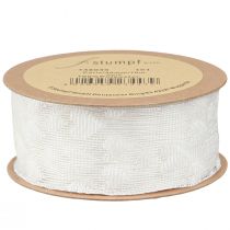 Article Ruban cadeau coeurs ruban maille blanc paillettes 40mm 10m