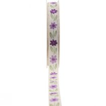 Article Ruban cadeau fleurs ruban coton violet blanc 15mm 20m