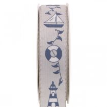 Article Ruban cadeau décoration maritime ruban tissé bleu, gris 25mm 18m