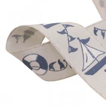 Ruban cadeau décoration maritime ruban tissé bleu, gris 25mm 18m