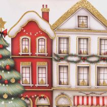 Article Lot de 2 sacs cadeaux de Noël 12 x 6 x 16 cm, maisons et sapin, anses en ruban colorées