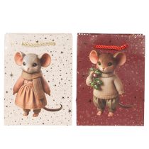 Article Sachet cadeau Noël avec motifs de souris 16 cm, lot de 2