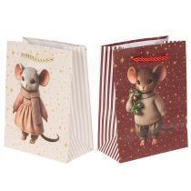 Article Sachet cadeau Noël avec motifs de souris 16 cm, lot de 2