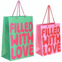 Article Sac cadeau avec anses « Filled with Love » H36/23 cm, lot de 2