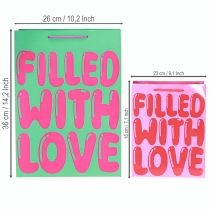 Article Sacs cadeaux colorés avec poignées « Filled with Love » 36/23 cm – Lot de 2