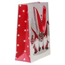 Article Lot de 4 sacs cadeaux de Noël avec poignées, motif lutins, rouge et gris, 24×18×8 cm