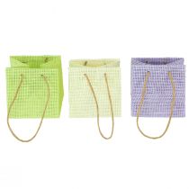 Article Sacs cadeaux tissés avec poignées vert, jaune, violet 10,5cm 12pcs