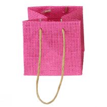 Sacs cadeaux avec poignées papier rose jaune vert aspect textile 10,5cm 12pcs