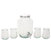 Article Distributeur de boisson en verre avec robinet et 4 verres recyclés H25,5cm