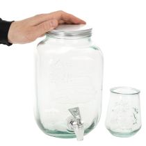Article Distributeur de Boissons en Verre avec Robinet et 4 Verres Recyclés H25,5cm