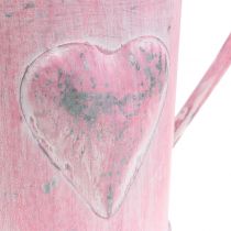 Jardinière arrosoir avec coeur rose, lavé blanc Ø12.5cm H13cm