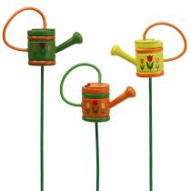 Article Bouchon fleur arrosoir bois vert, jaune, orange assorti 7,5cm x 5,9cm H30,5cm 12 pcs