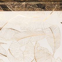 Article Chemin de table en organza noir-or – élégant rouleau de tissu décoratif à motif de feuilles 48 x 450 cm