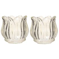 Article Photophore tulipe en verre transparent Ø7cm H7cm 2pcs